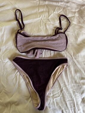 Burgundy bikini set with adjustable straps and tie string on back size small